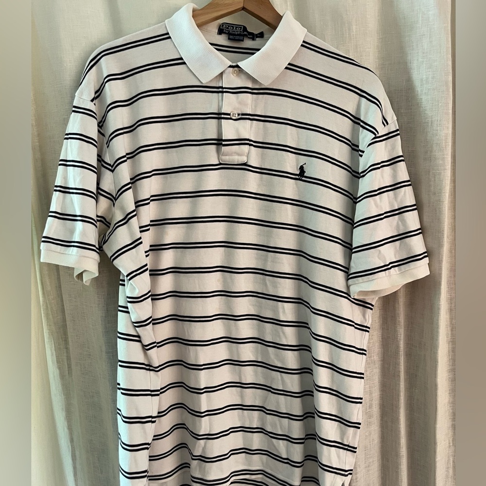 Ralph Lauren Polo. White with navy horizontal stripes. Size Large.